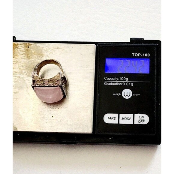 A.S Israel Sterling 925 Silver Large Rose Quartz Statement Ring Sz 5 22.42g - Picture 6 of 6